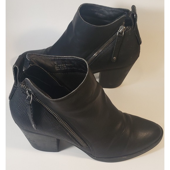 AP Women's Sz 8.5 Black Faux Leather Block Heel Side Zipper Ankle Bootie Boots - Picture 7 of 12